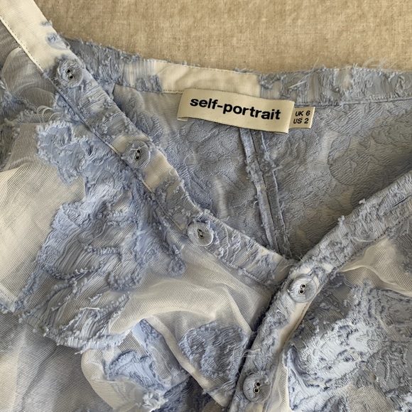 Self-Portrait Blue Floral Fil Coupé Asymmetrical One Shoulder Top size US 2 - Picture 6 of 7